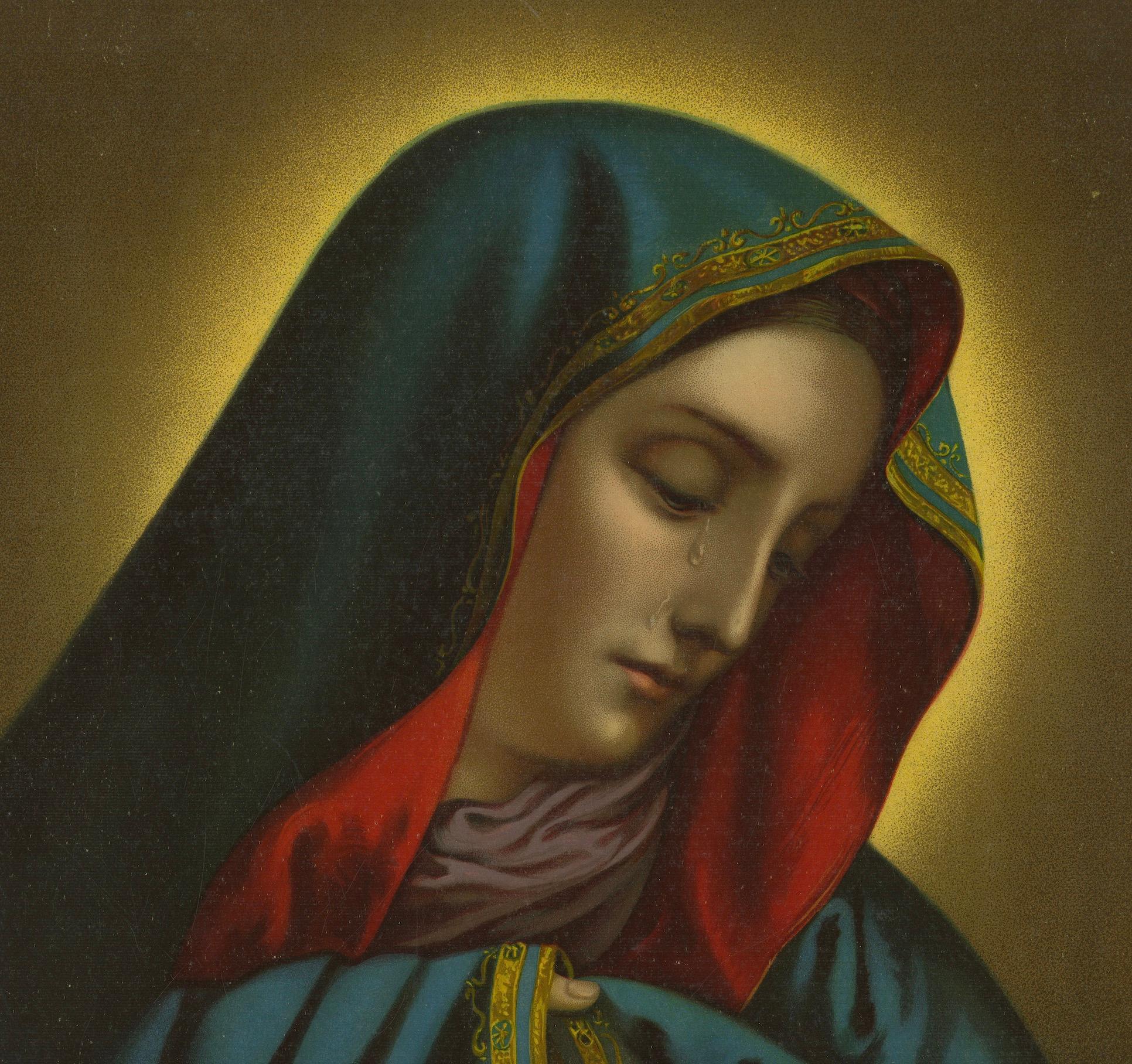 Mater Dolorosa, 1899 Deutsche Chromolithographie der Schmerzhaften Mutter, Dresden im Zustand „Gut“ im Angebot in Langweer, NL