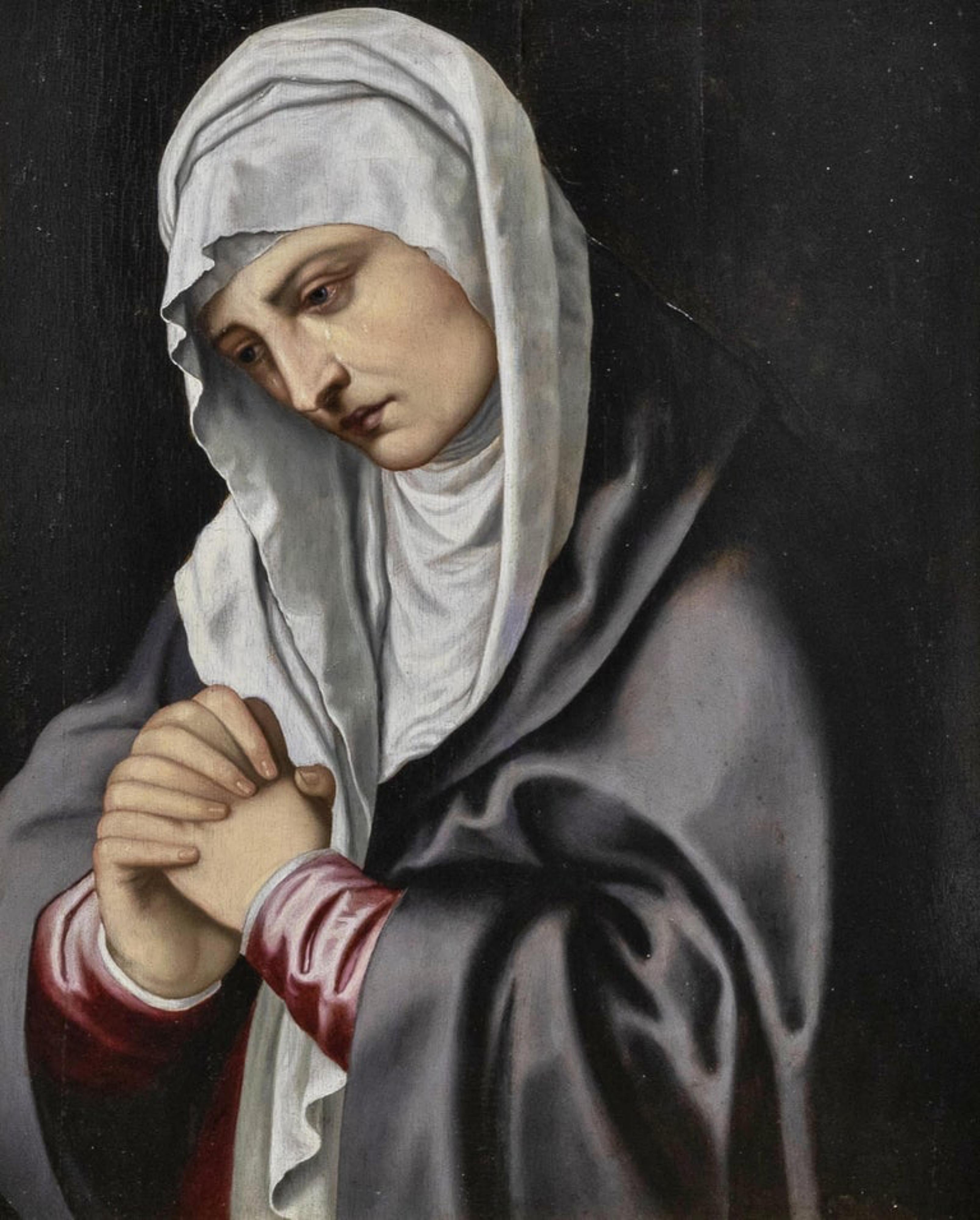 „MATER DOLOROSA“ FOLLOWER TITIAN VECELLIO 17. Jahrhundert (Geölt) im Angebot