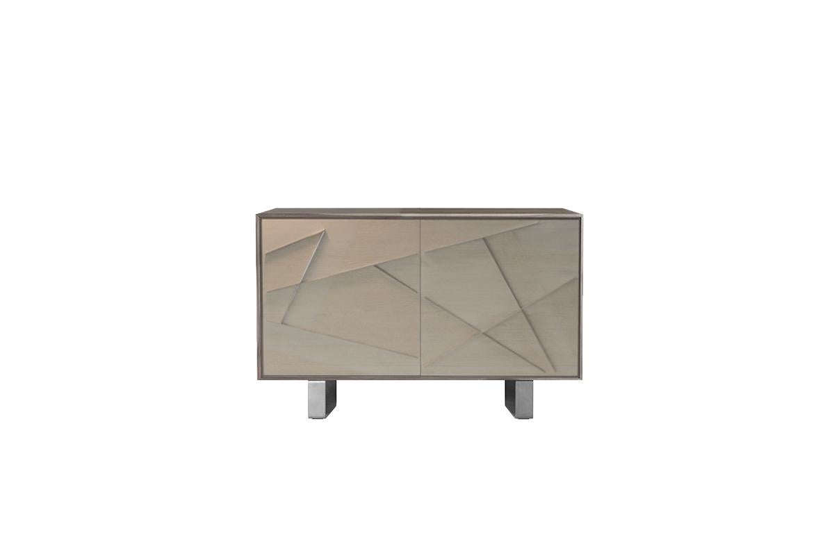 Modern Materia Geometria Solid Wood Sideboard, Oak and Walnut Grey Finish, Contemporary For Sale