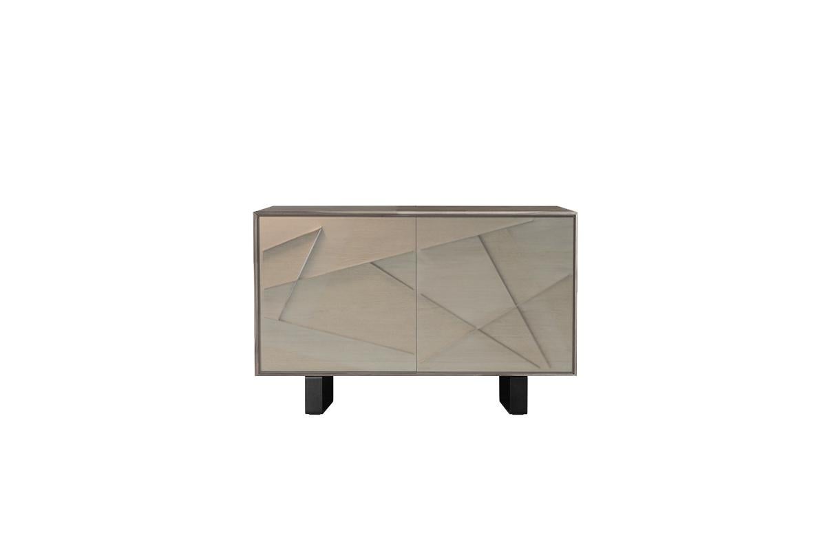 Italian Materia Geometria Solid Wood Sideboard, Oak and Walnut Grey Finish, Contemporary For Sale
