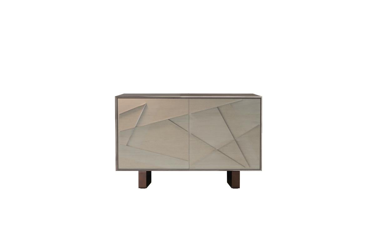 Oiled Materia Geometria Solid Wood Sideboard, Oak and Walnut Grey Finish, Contemporary For Sale