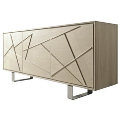 Materia Geometria Solid Wood Sideboard, Oak and Walnut Grey Finish, Contemporary