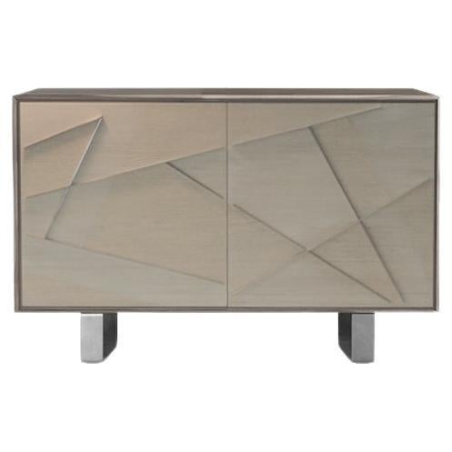 Materia Geometria Solid Wood Sideboard, Oak and Walnut Grey Finish, Contemporary For Sale