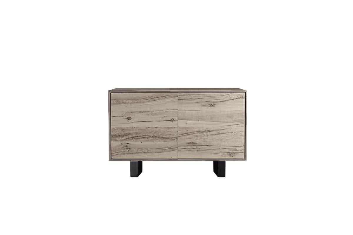 Modern Materia Rovere Solid Wood Sideboard, Oak and Walnut Grey Finish, Contemporary For Sale