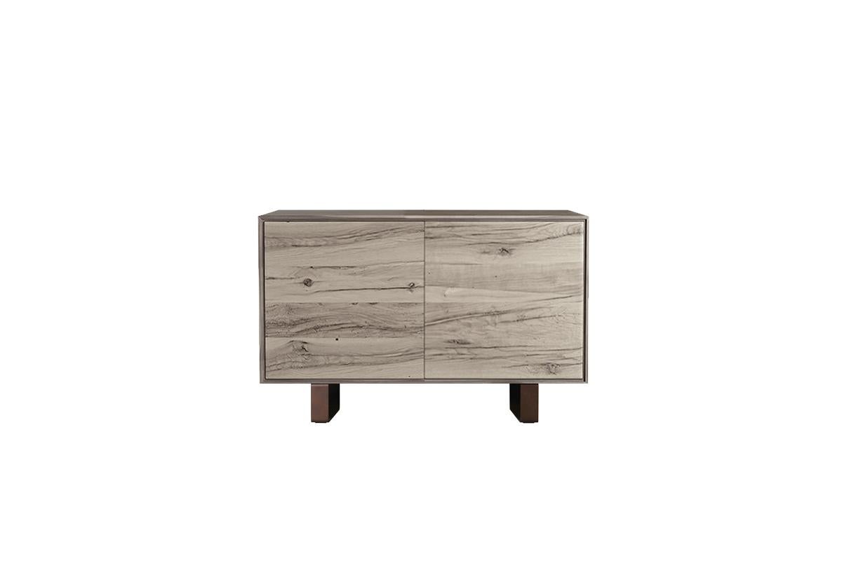 Italian Materia Rovere Solid Wood Sideboard, Oak and Walnut Grey Finish, Contemporary For Sale