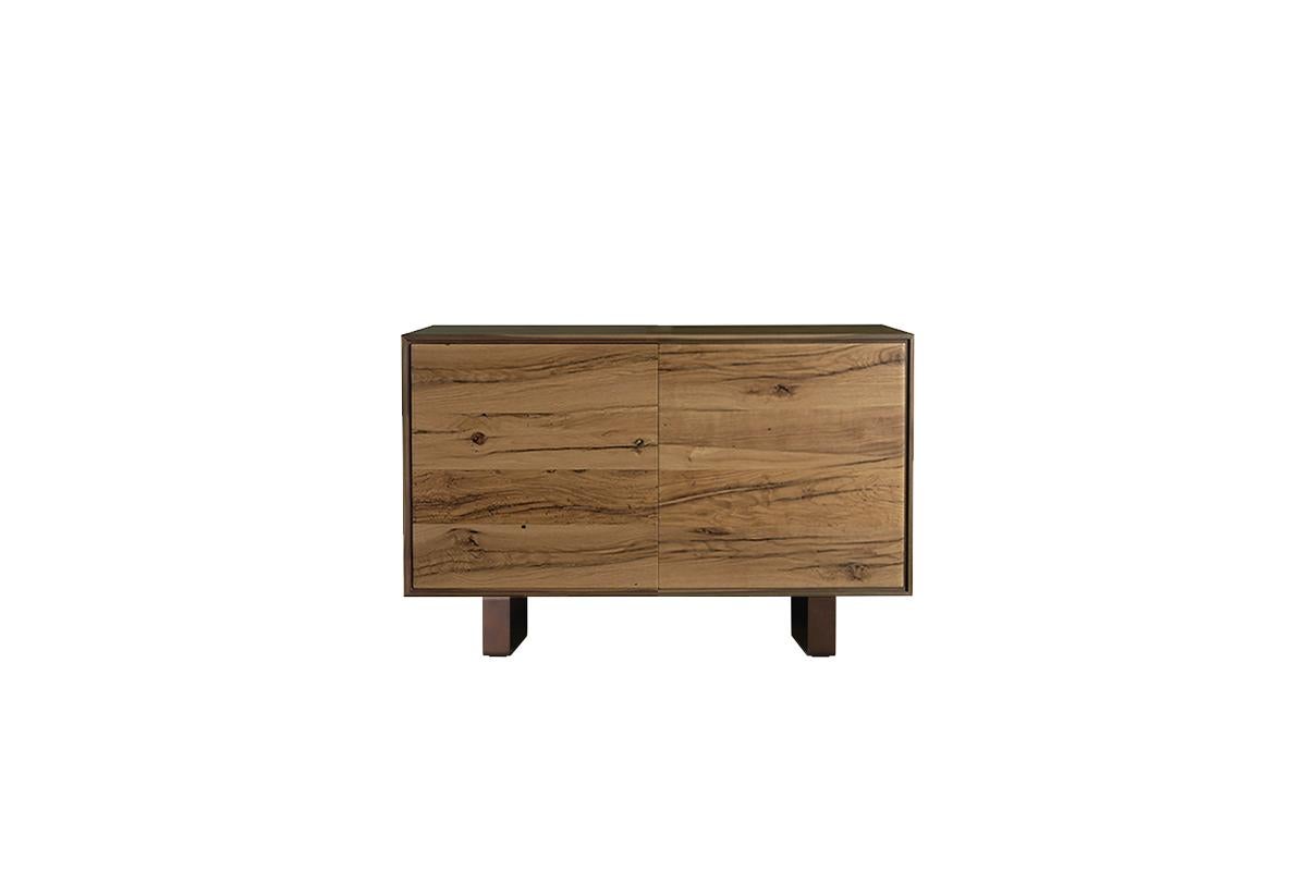 Italian Materia Rovere Solid Wood Sideboard, Oak and Walnut Natural Finish, Contemporary For Sale