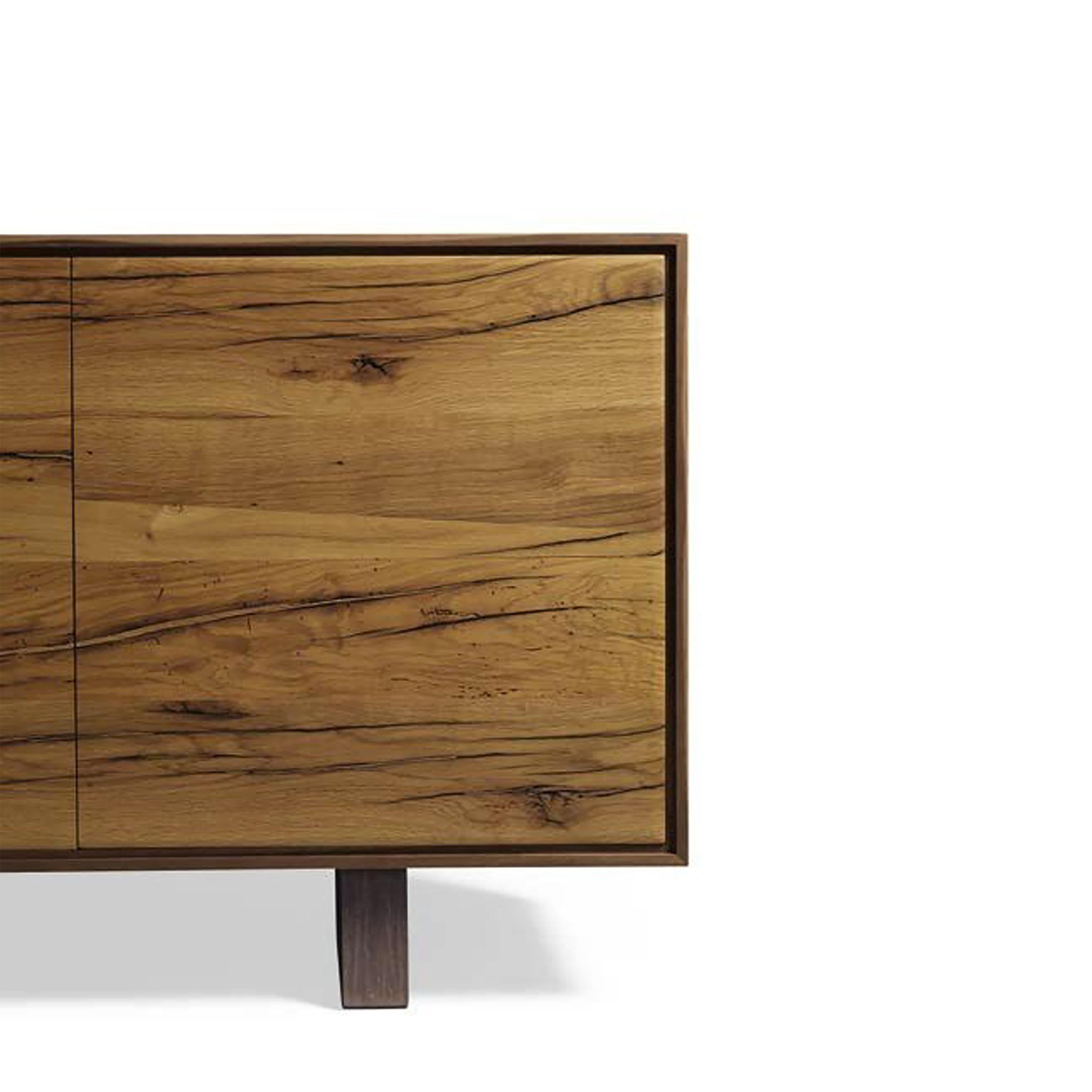 Oiled Materia Rovere Solid Wood Sideboard, Oak and Walnut Natural Finish, Contemporary For Sale