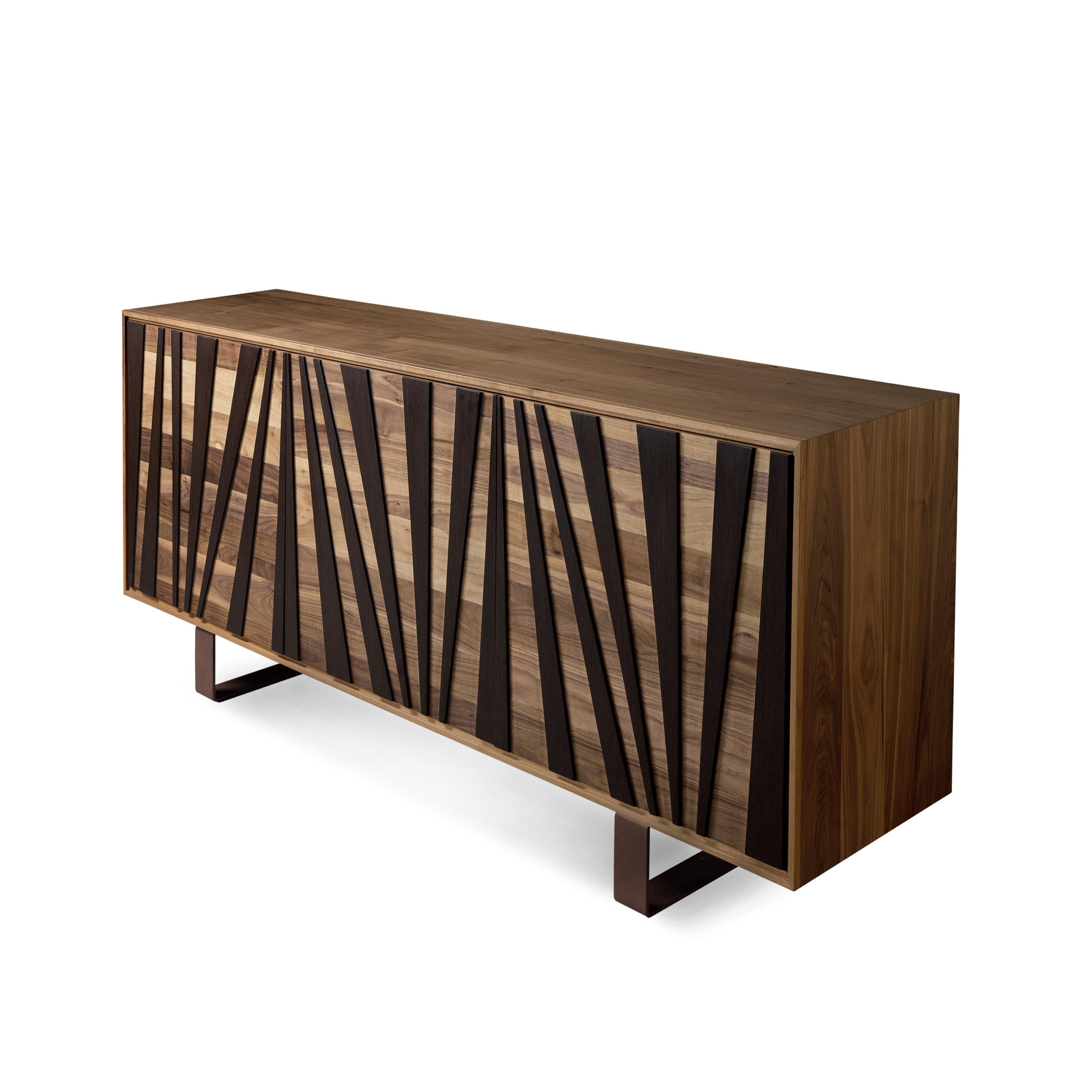 Modern Materia Ventaglio Solid Wood Sideboard, Walnut & Wengè, Contemporary For Sale