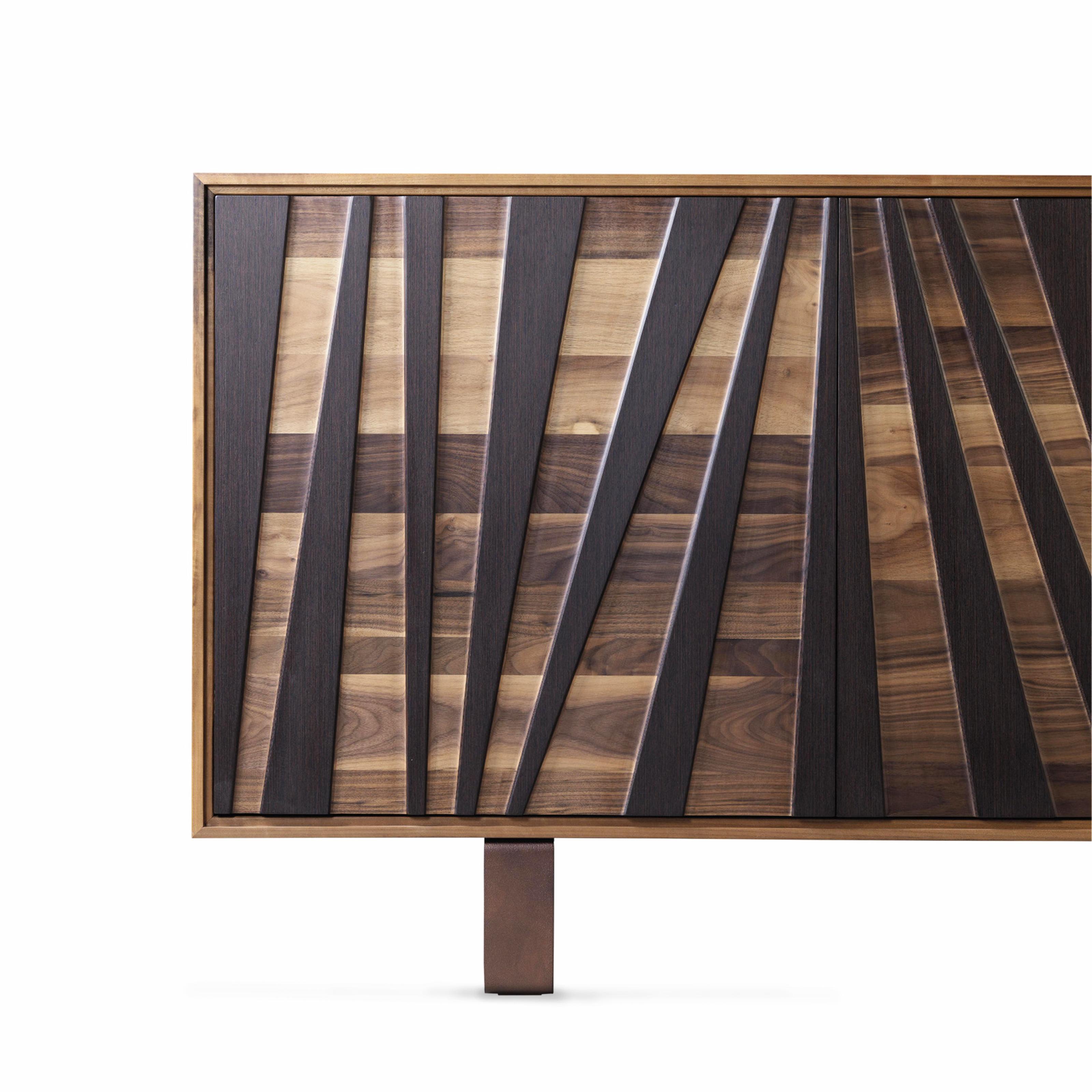 Italian Materia Ventaglio Solid Wood Sideboard, Walnut & Wengè, Contemporary For Sale