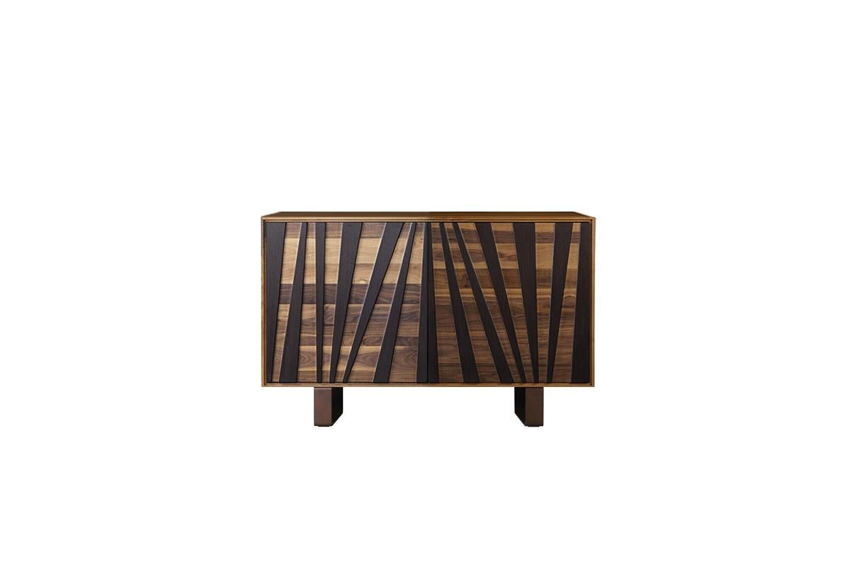 Modern Materia Ventaglio Solid Wood Sideboard, Walnut & Wengè, Contemporary For Sale