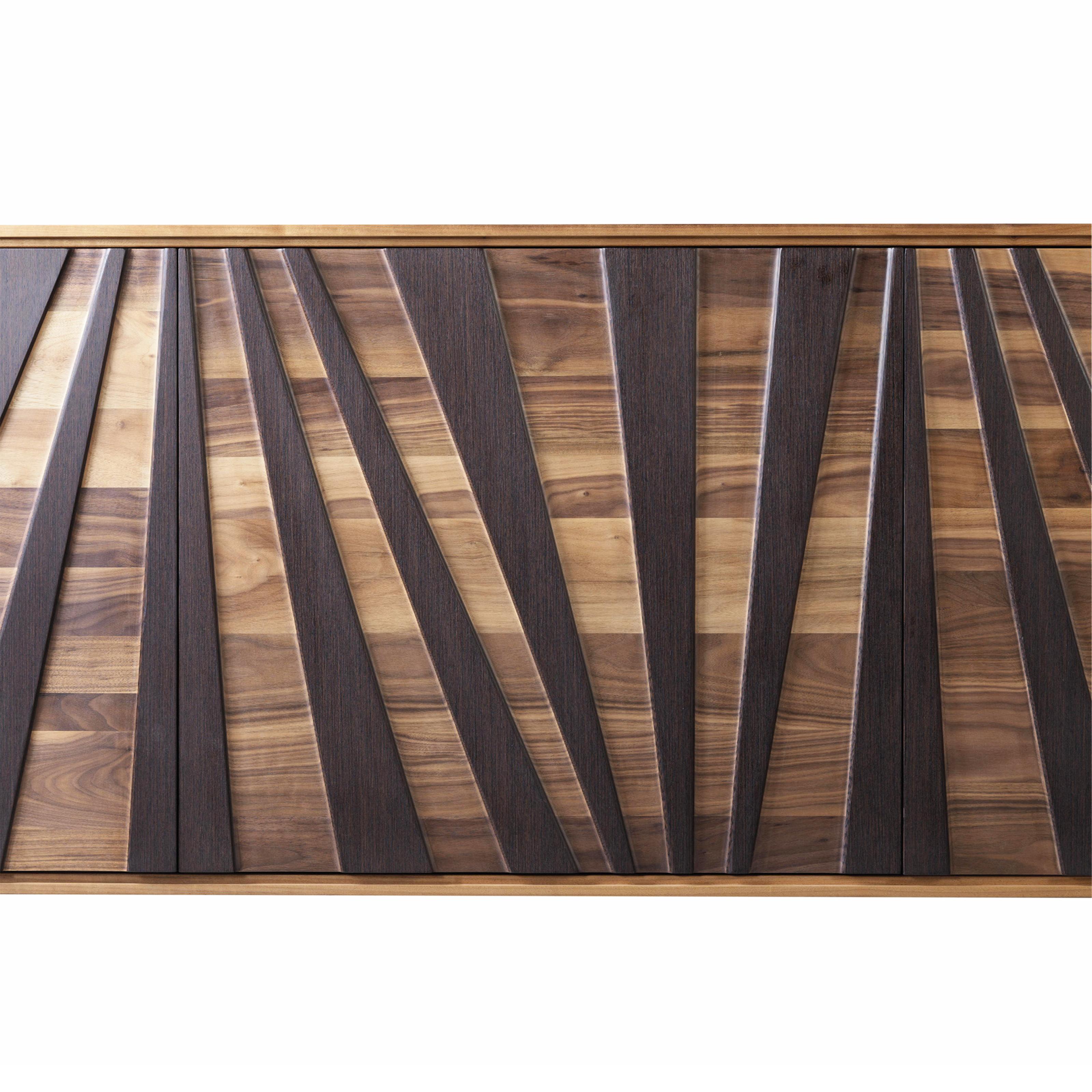 XXIe siècle et contemporain Enfilade Materia Ventaglio en bois massif, noyer et griffe, contemporain en vente