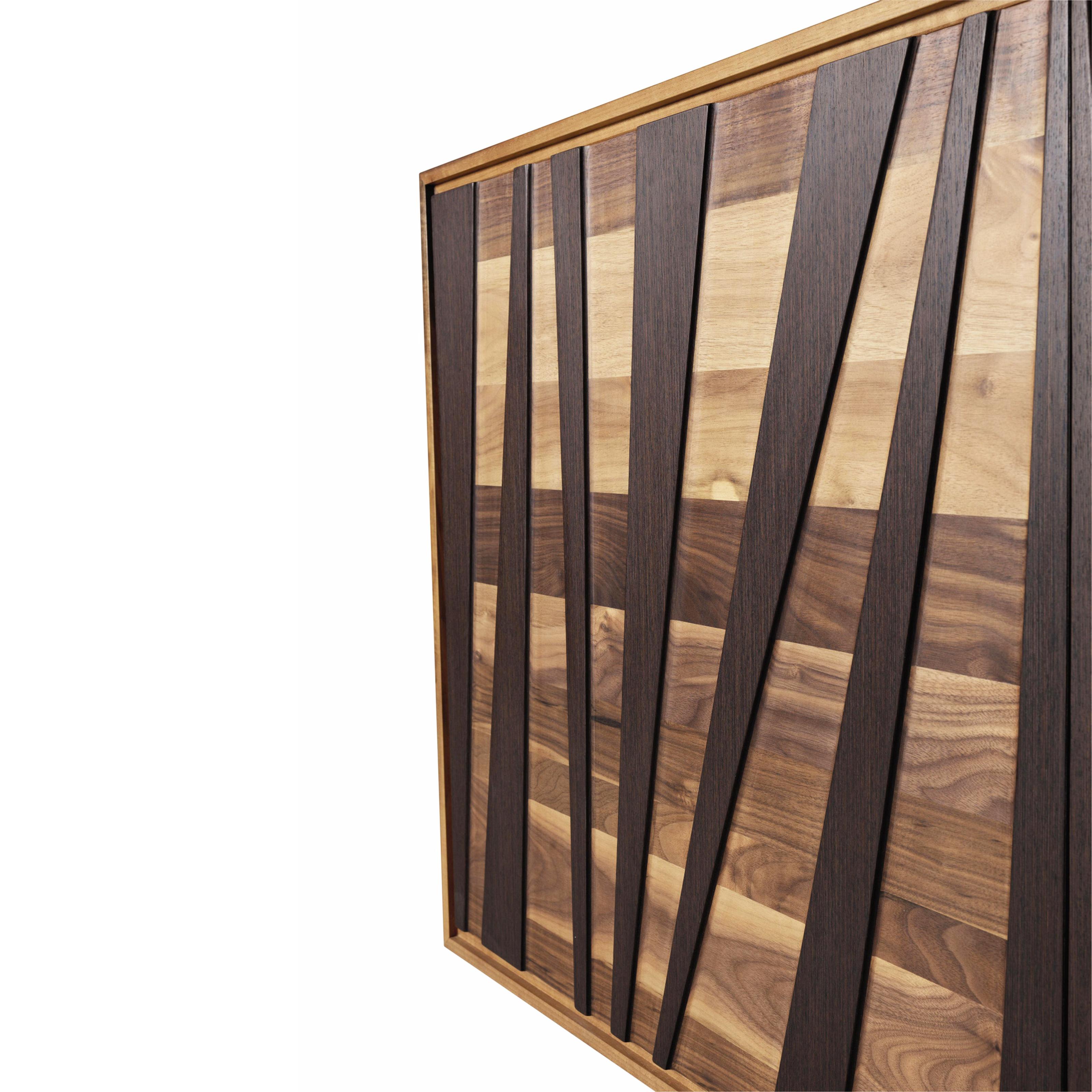Materia Ventaglio Solid Wood Sideboard, Walnut & Wengè, Contemporary For Sale 1