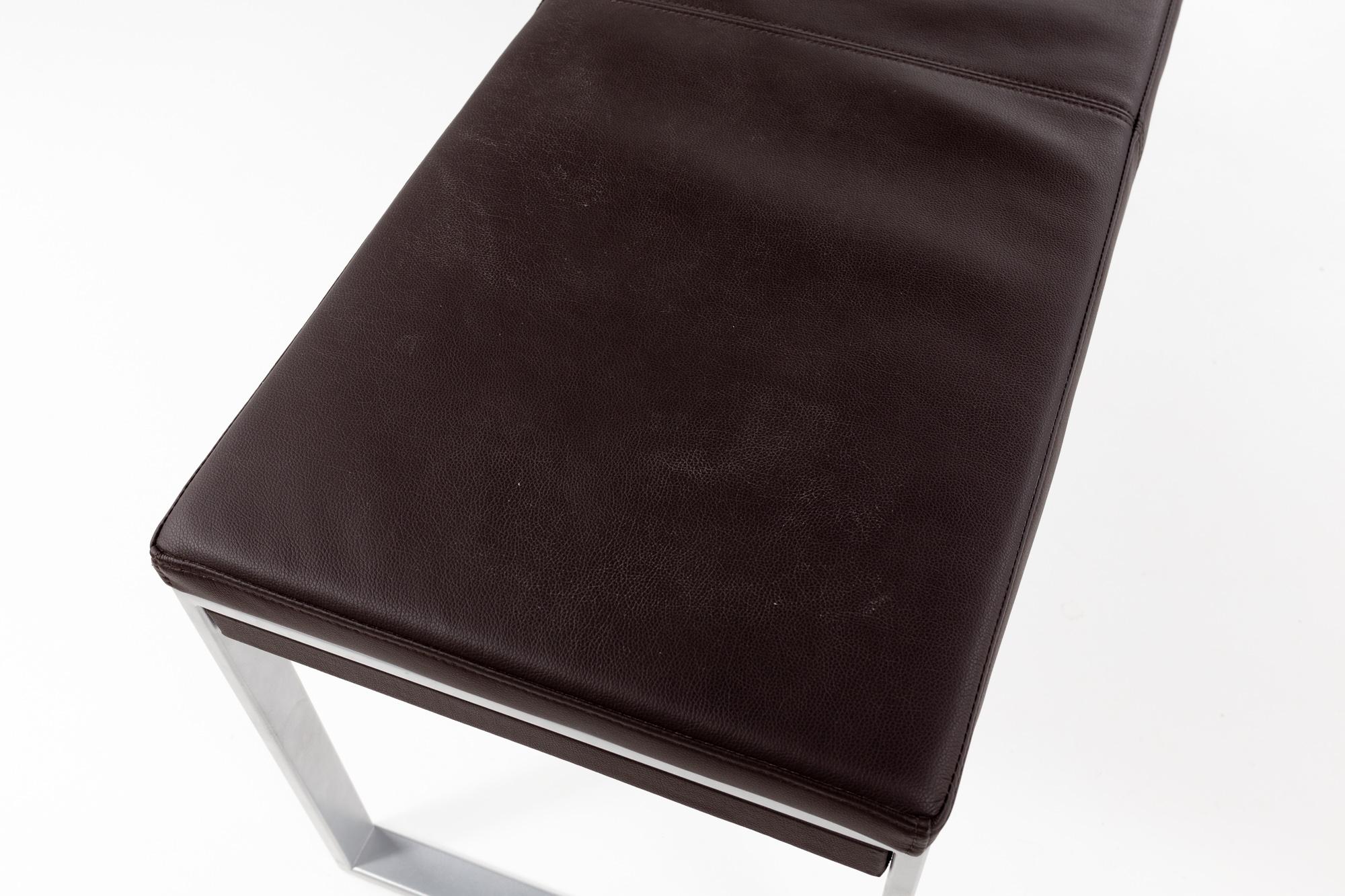 Modern Material Possessions Contemporary Long Leather and Steel Bench