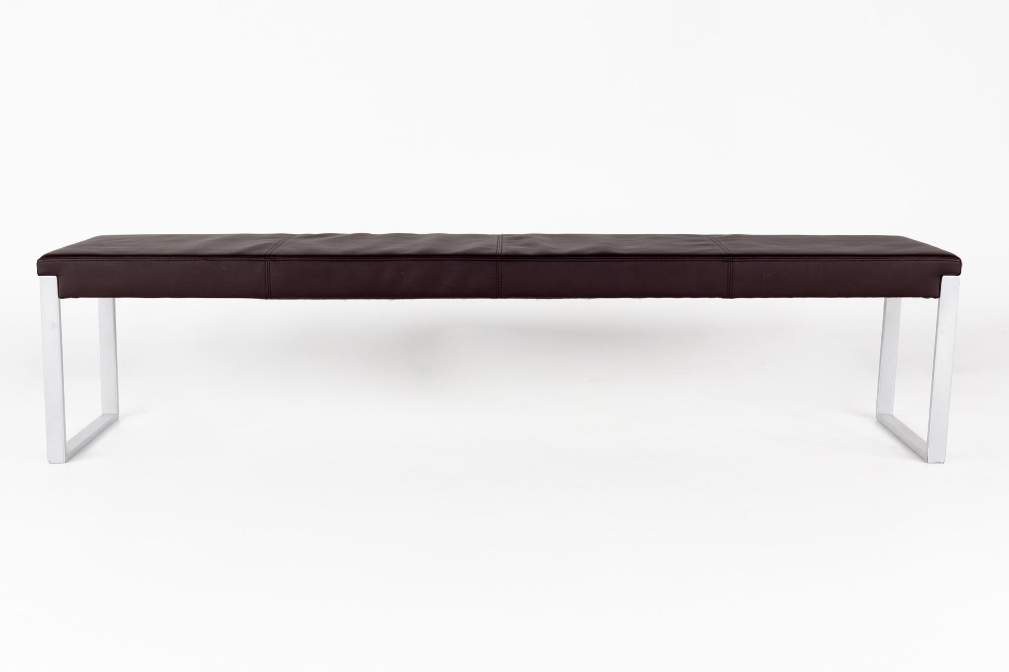 American Material Possessions Contemporary Long Leather and Steel Bench