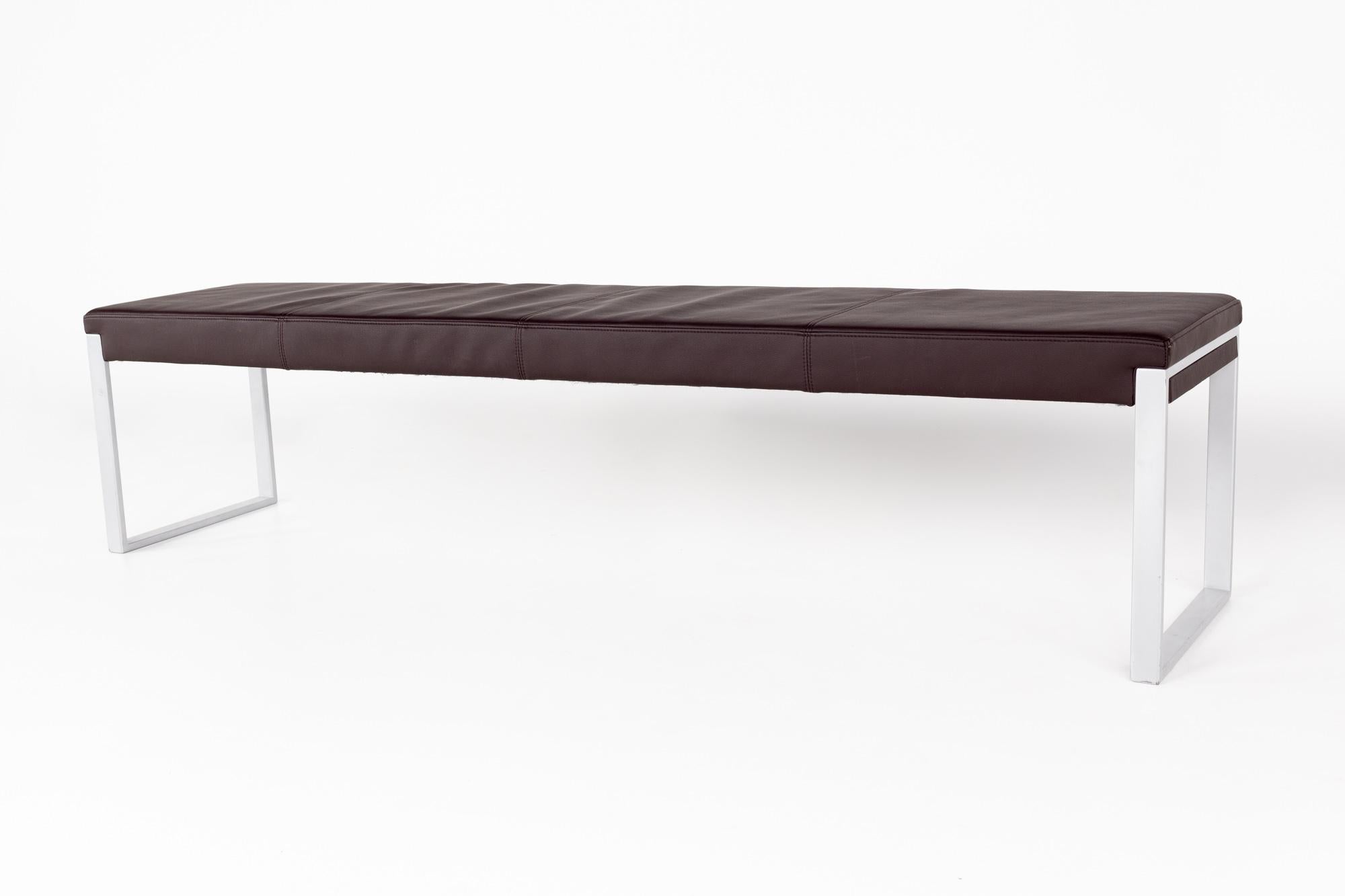 Material Possessions Contemporary Long Leather and Steel Bench 1