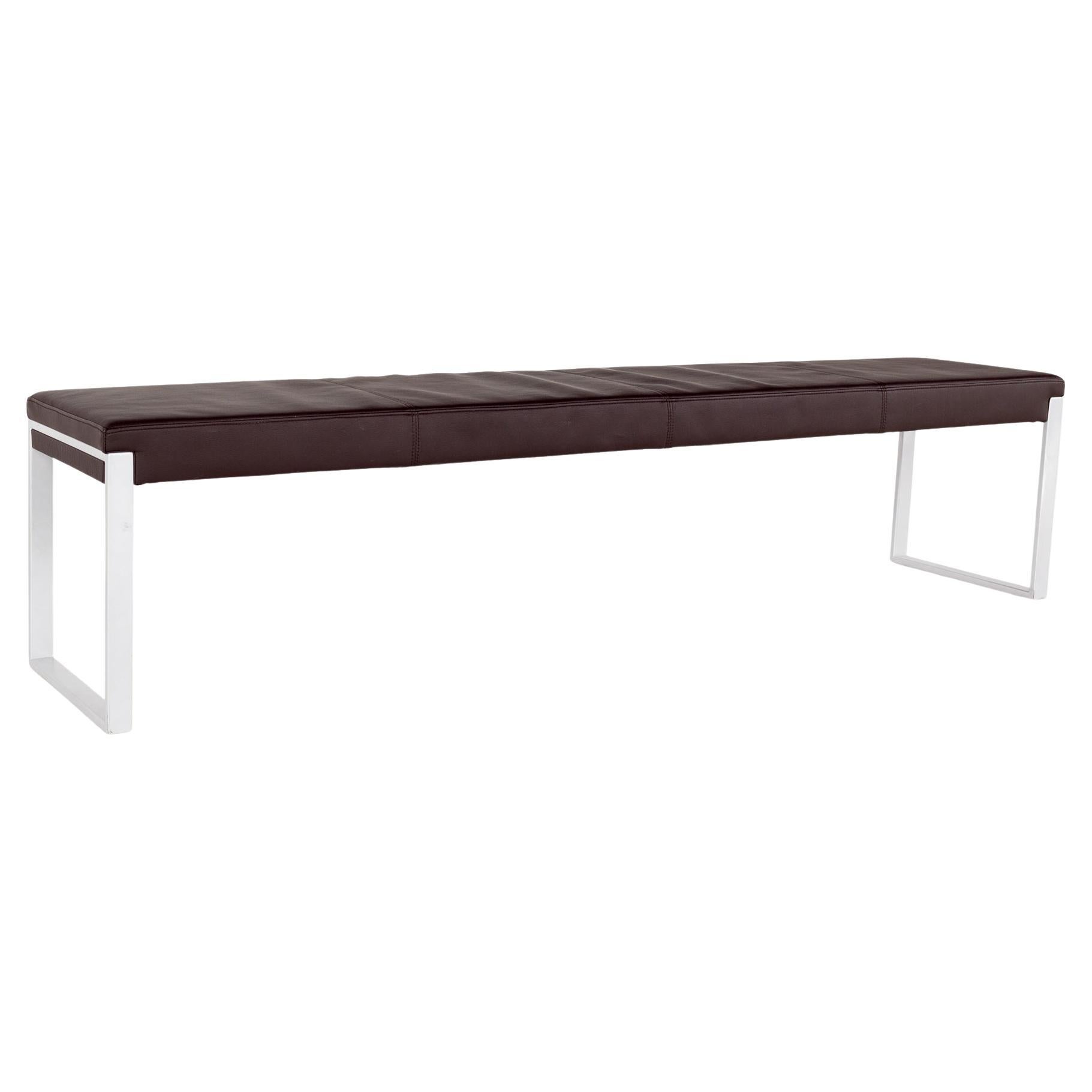 Material Possessions Contemporary Long Leather and Steel Bench