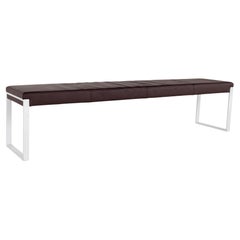 Material Possessions Contemporary Long Leather and Steel Bench