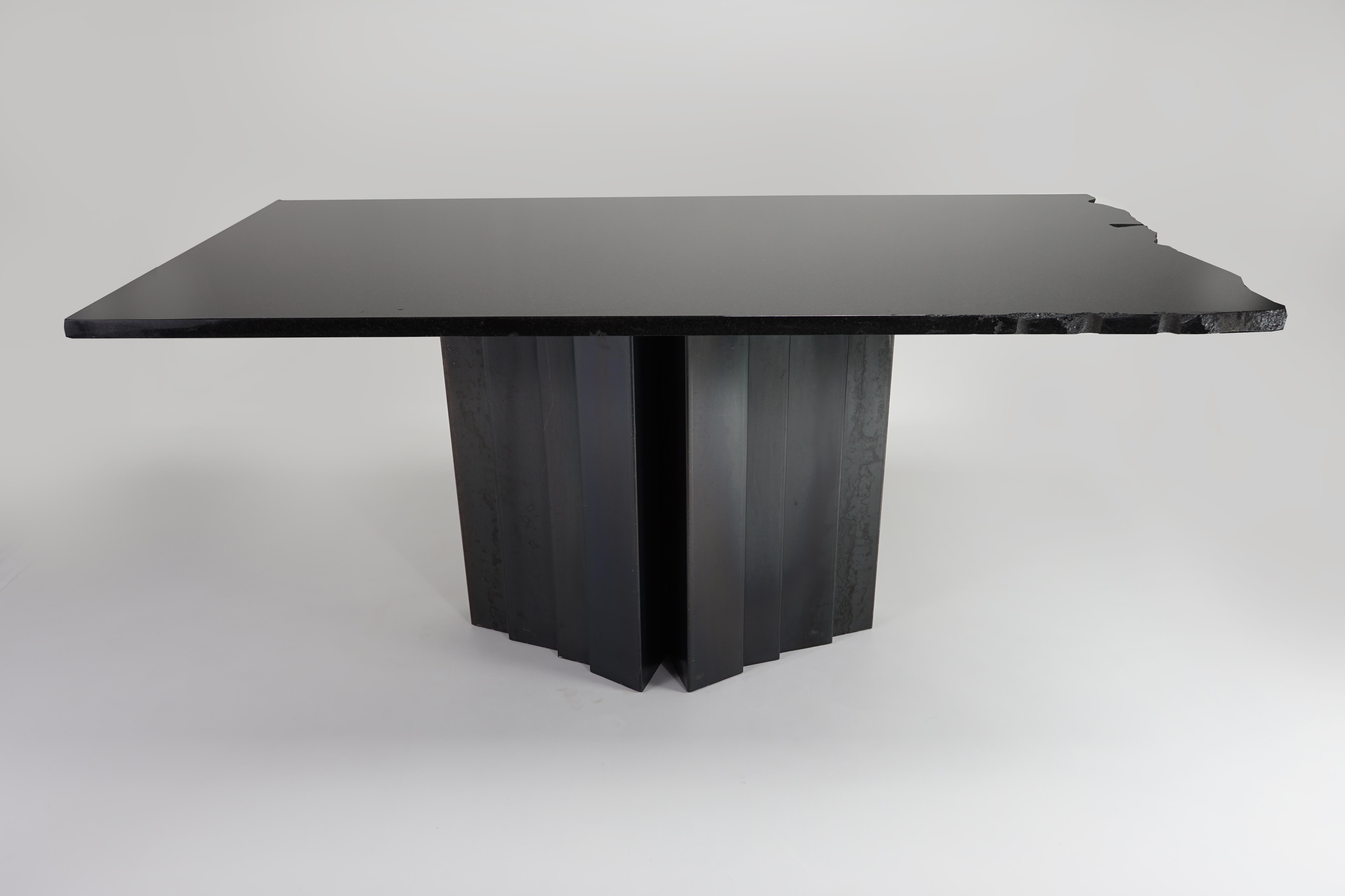 Brutalist Materico, Absolute Black Granite Dining Table by Dfdesignlab Handmade in Italy For Sale
