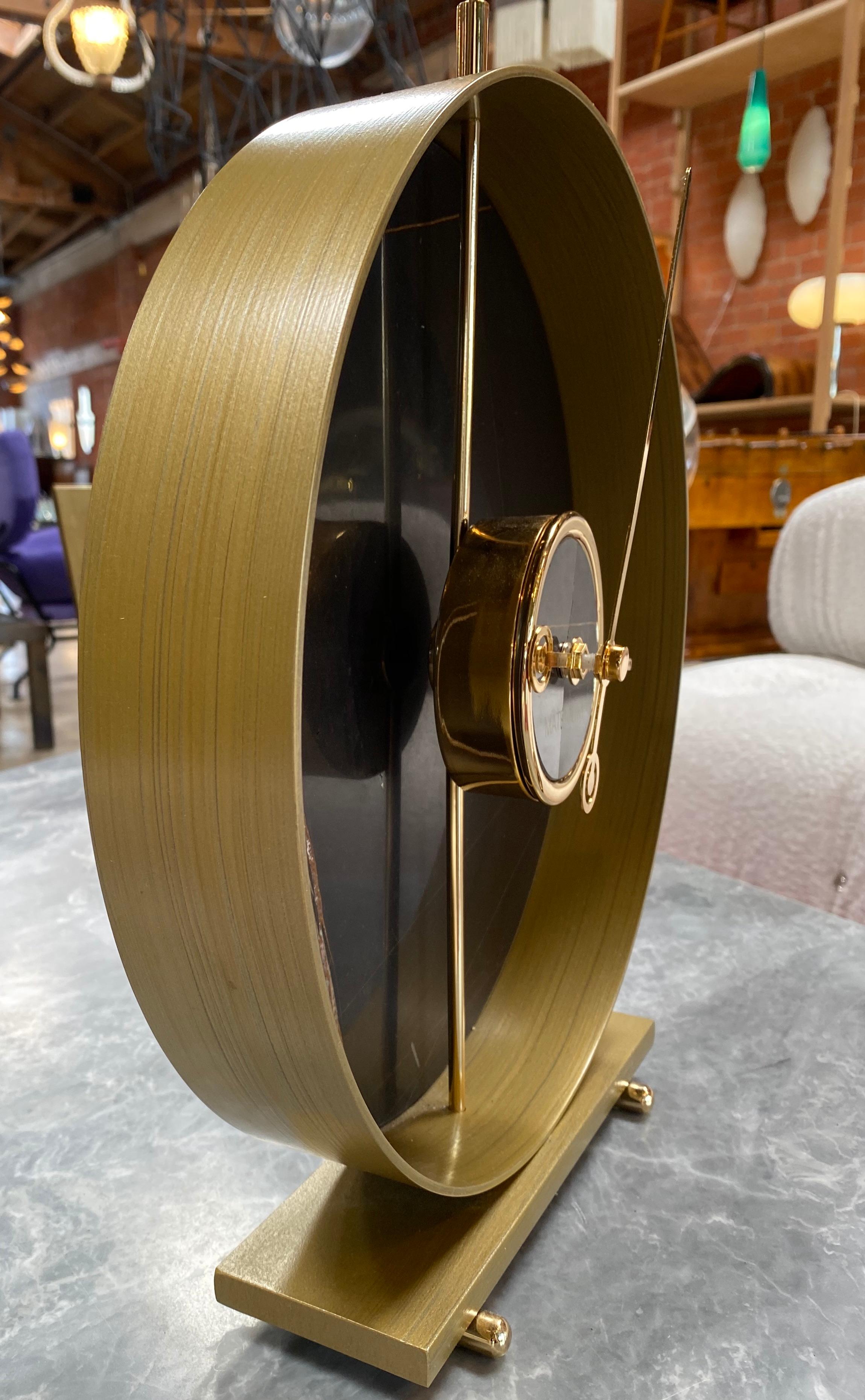 Italian Materico Table Modern Clock 2019 with Sara Noir Marble and Finishes in 24k Gold