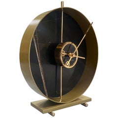 Materico Table Modern Clock 2019 with Sara Noir Marble and Finishes in 24k Gold