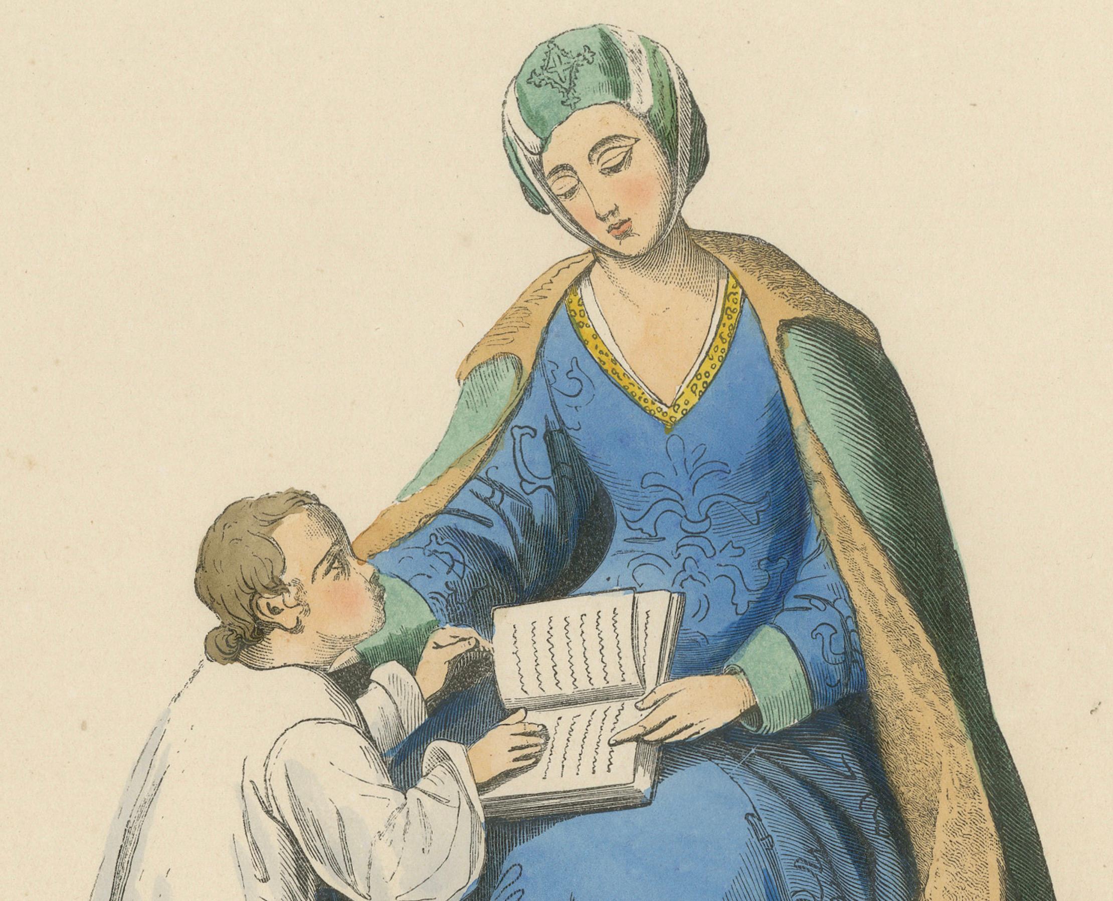 Maternal Instruction in the 15th Century: A Noblewoman Teaching a Child, 1847 In Good Condition For Sale In Langweer, NL