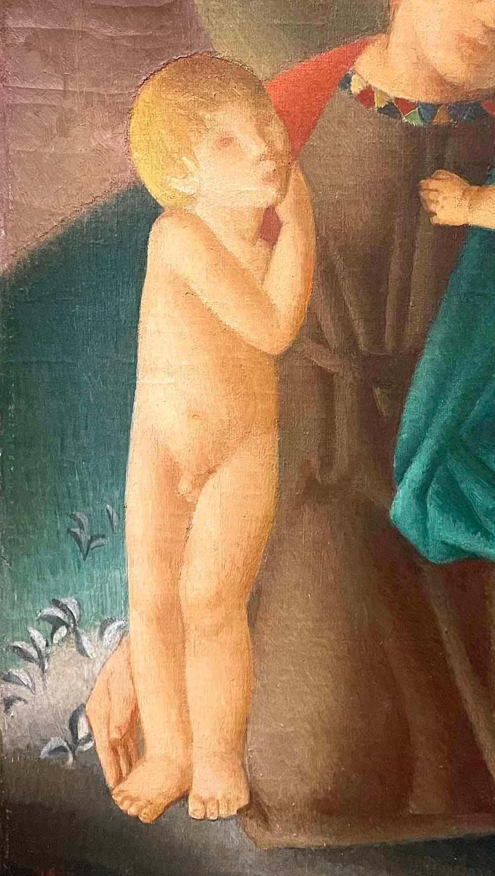 „Maternal Love“, prächtiges Art-Déco-Gemälde mit Mutter und zwei Söhnen aus den 1930er Jahren (Art déco) im Angebot