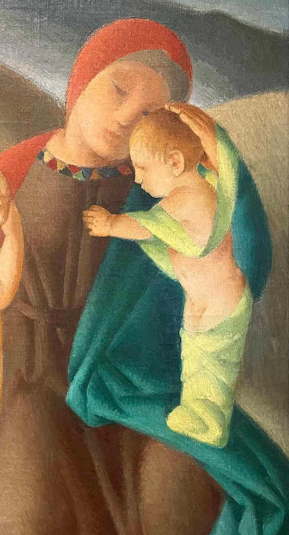 „Maternal Love“, prächtiges Art-Déco-Gemälde mit Mutter und zwei Söhnen aus den 1930er Jahren (amerikanisch) im Angebot