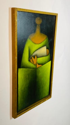 "Maternidad" Oil on Canvas by Jesus Mariano Leuus, Mexico 65, Signed