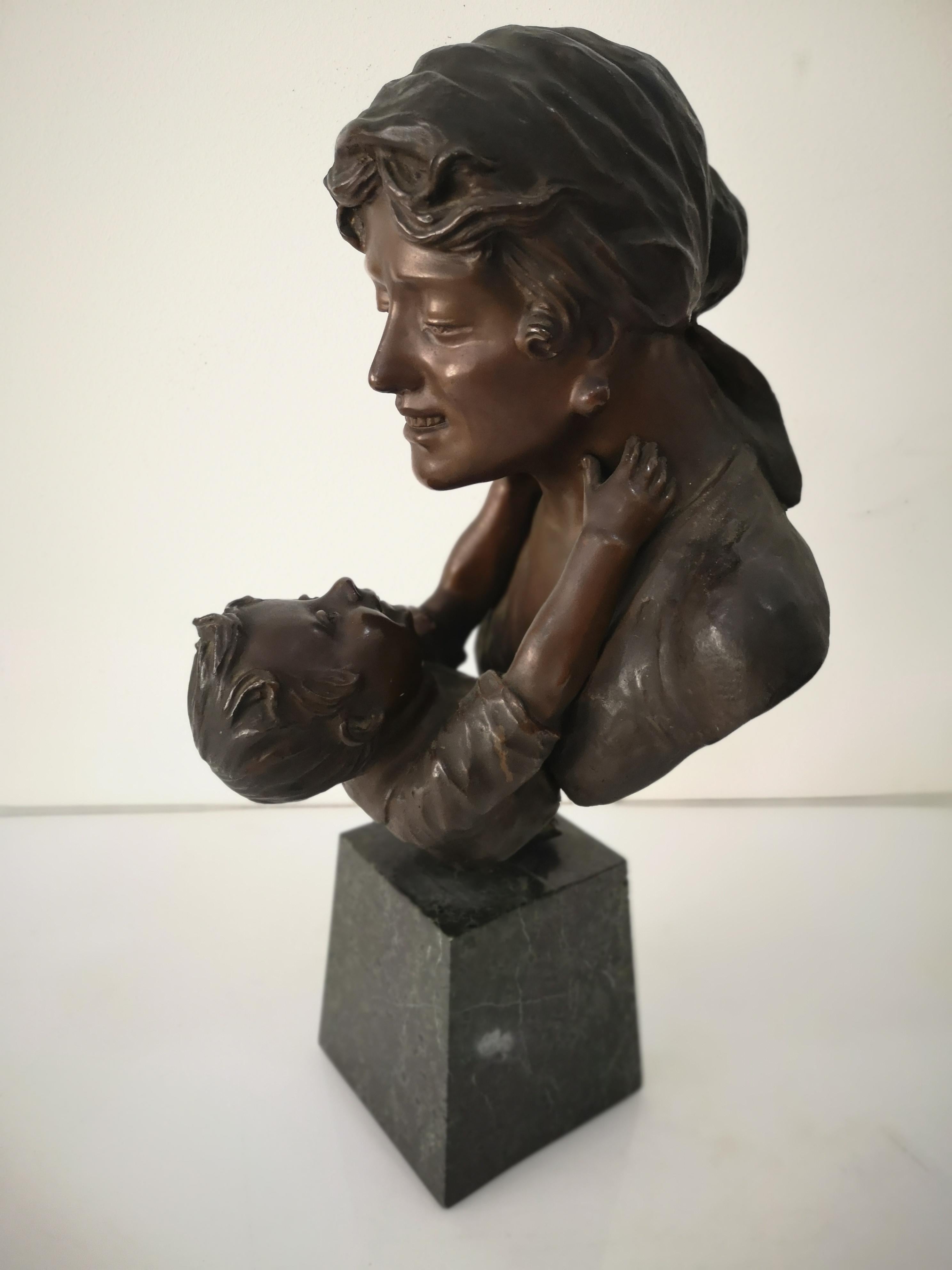 Maternità scultura in bronzo H cm 47 con base marmo firmata G.Micca anni 20 in vendita 8