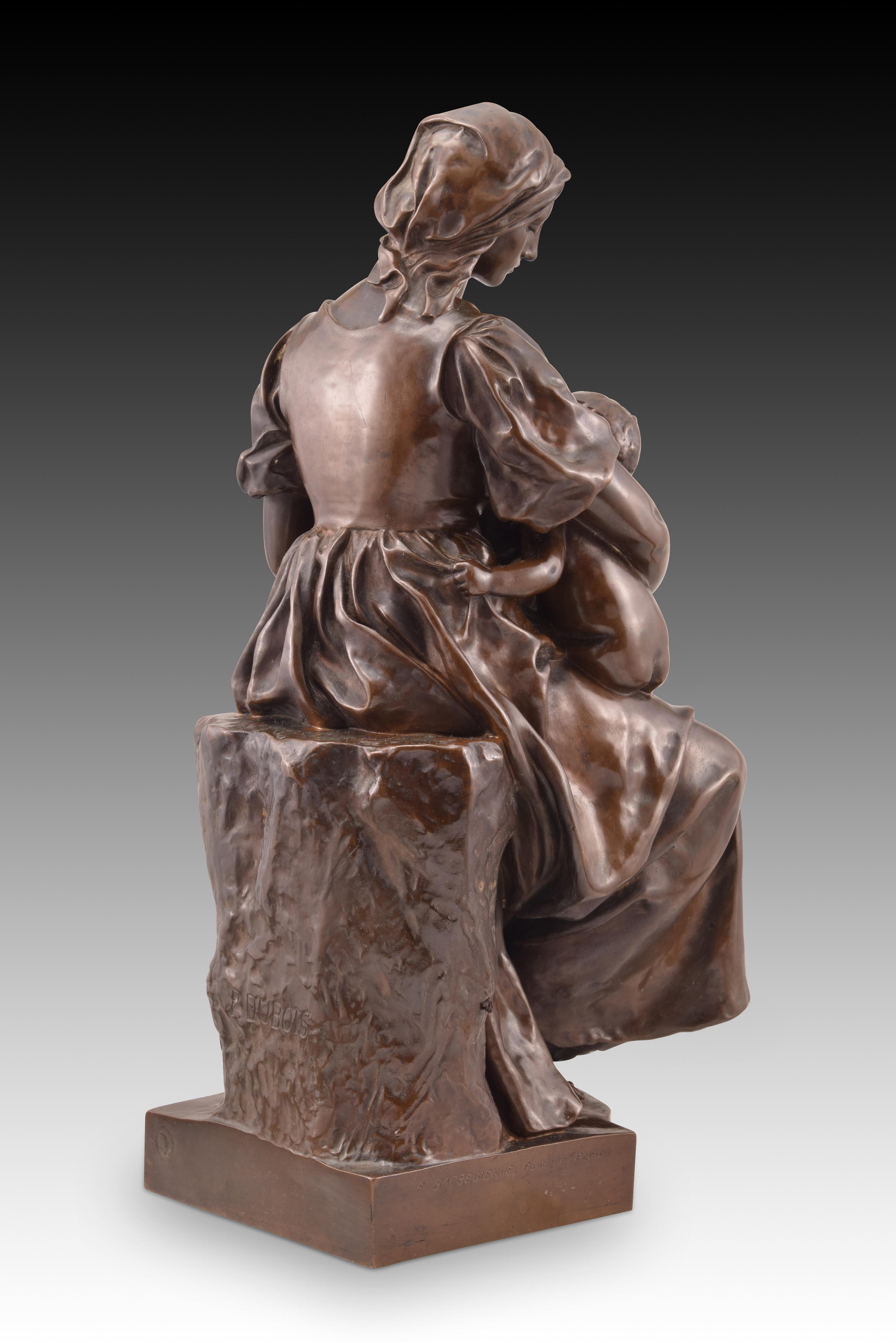 French Maternity. Bronze. France, circa late 19th century, DUBOIS, Paul.