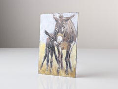 Maternity Oil on Board Portrait of a Donkey, 20th Century