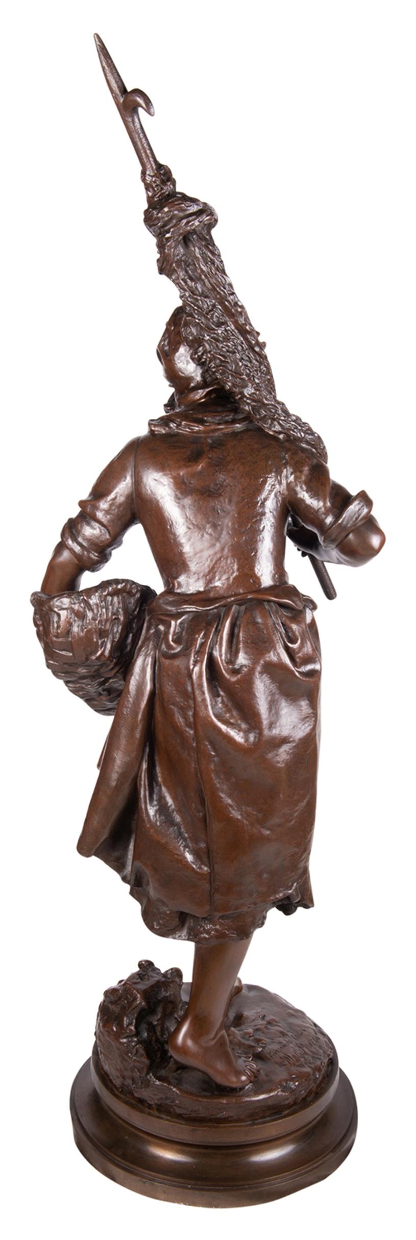 Romantic Math. Moreau Bronze Fisher Girl, 19th Century For Sale