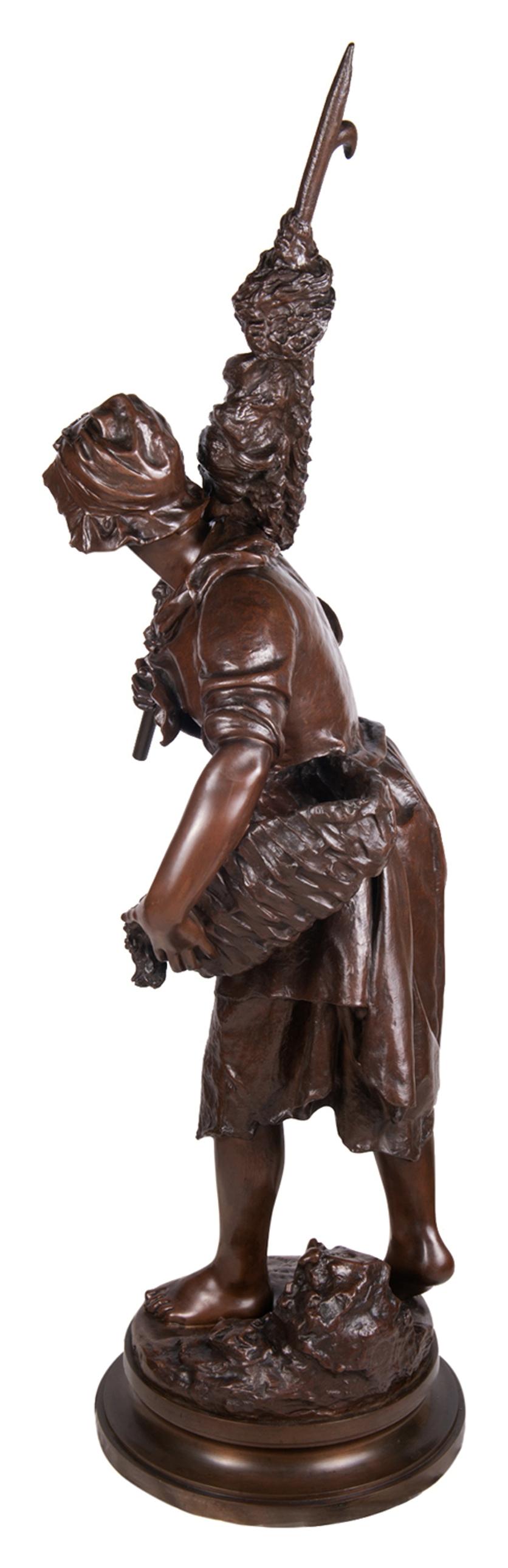 French Math. Moreau Bronze Fisher Girl, 19th Century For Sale
