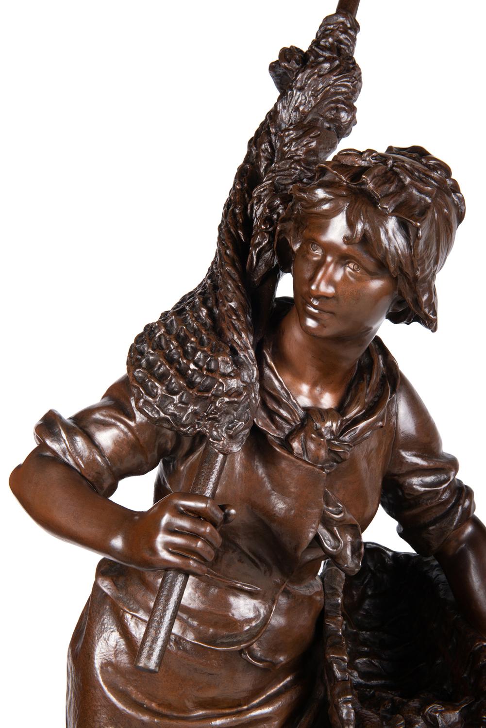 Patinated Math. Moreau Bronze Fisher Girl, 19th Century For Sale