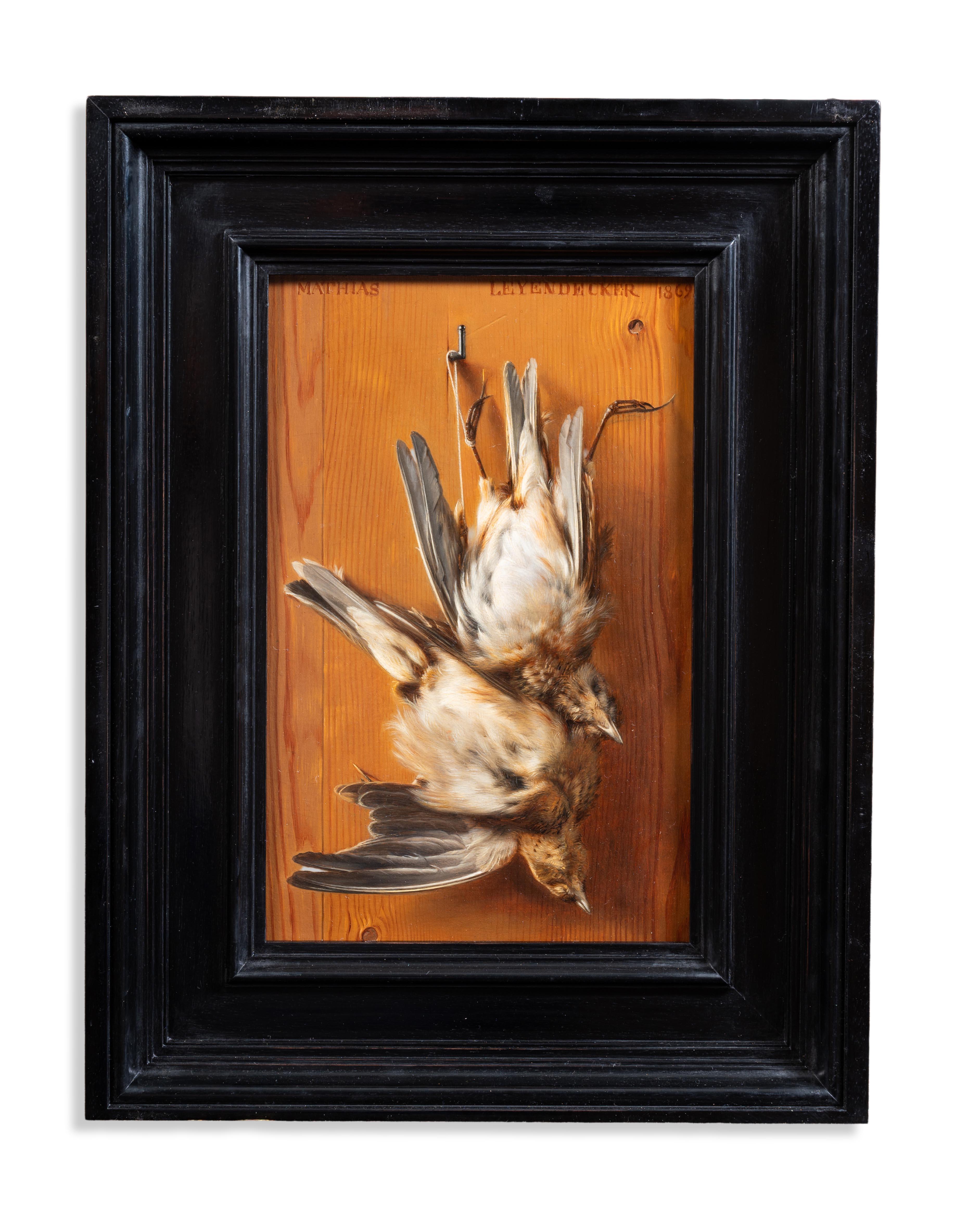 Mathais Leyendecker Animal Painting - Thrush hanging from a hook