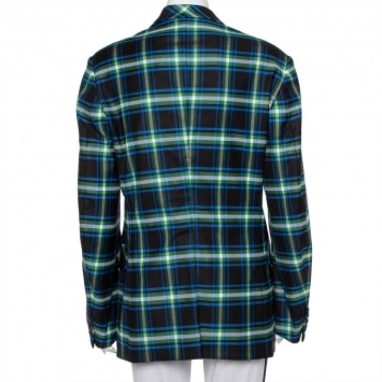 Mathew Adams Dolan Black Opera Checkered Wool Double Breasted Blazer M In Good Condition For Sale In Dubai, Al Qouz 2