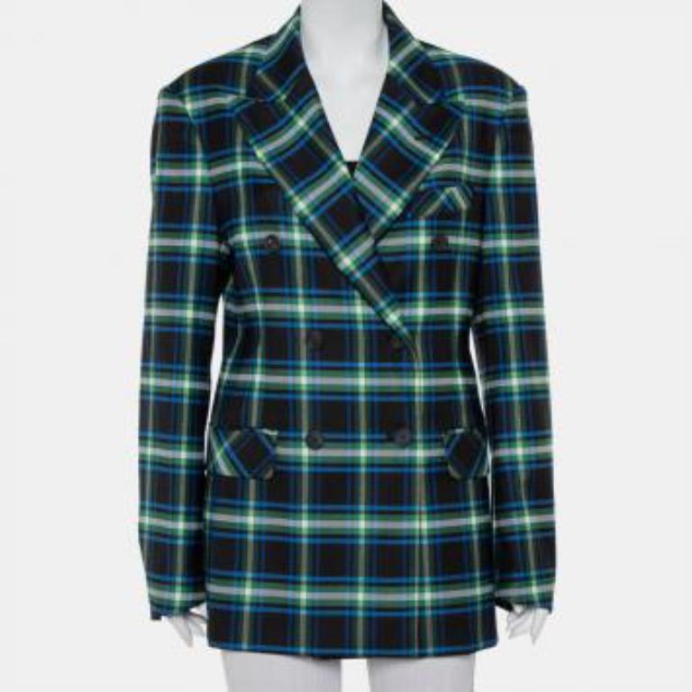Mathew Adams Dolan Black Opera Checkered Wool Double Breasted Blazer M For Sale 5