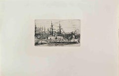 North Dock - Etching by Mathew White Ridley - 1860s