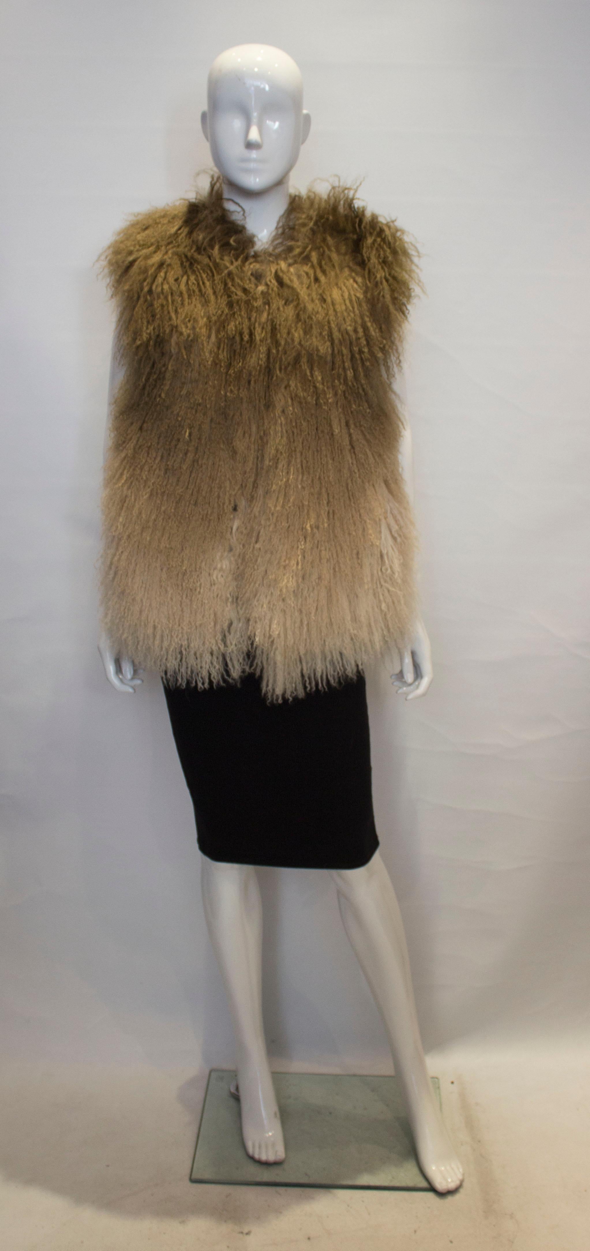A chic mongolian fur gillet  by Matthew Williamson. The gillet is in various shades of brown and is fully lined.