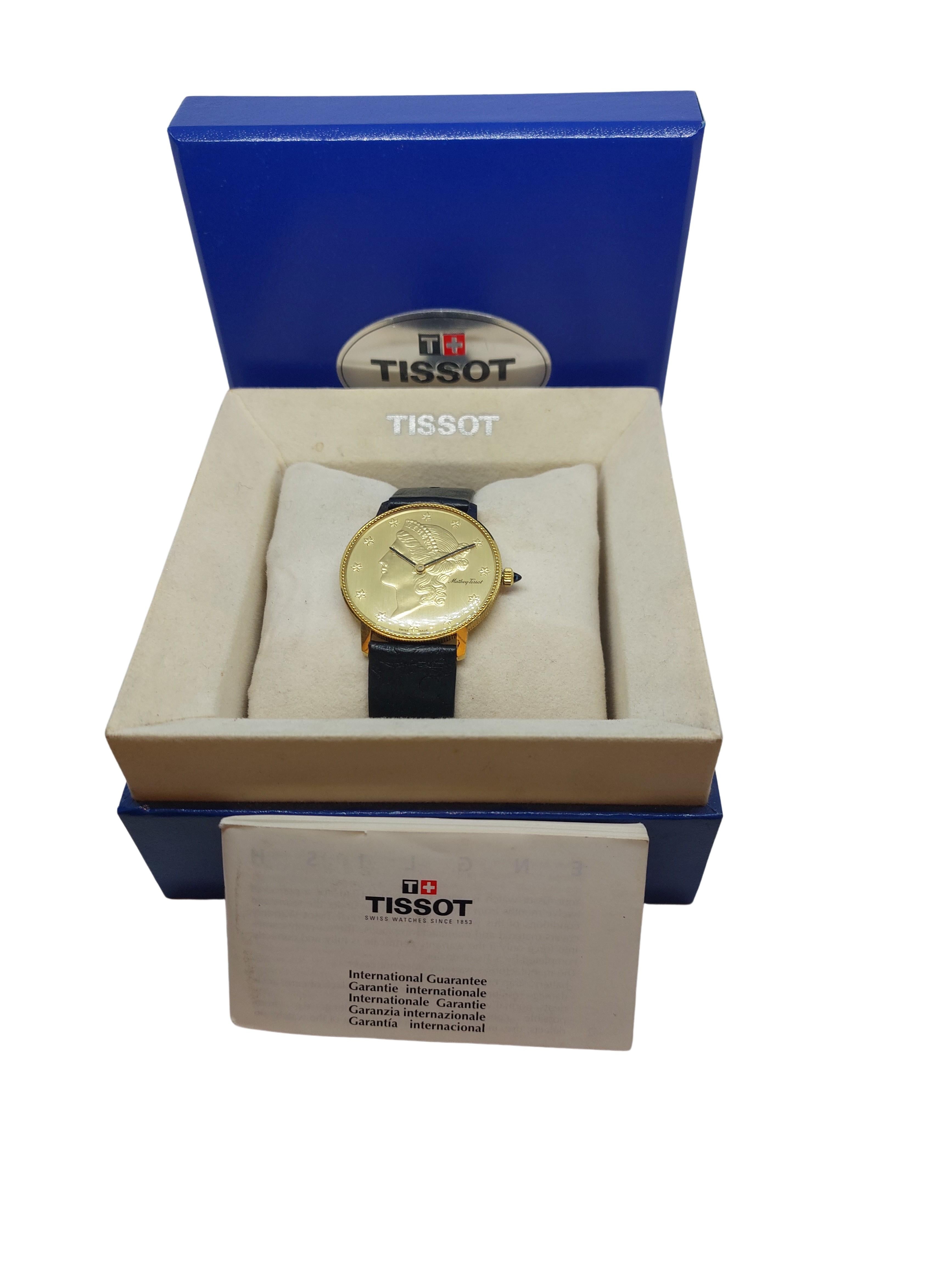 Mathey Tissot 18 Kt Gold Liberty Coin Watch, Mechanical Movement, with Box For Sale 12