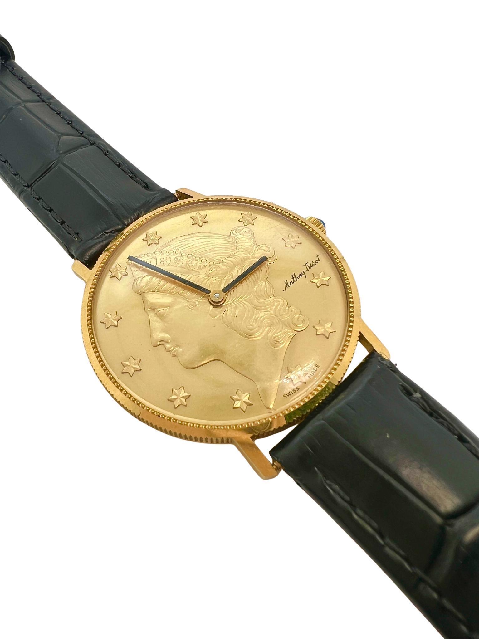 Orologio Liberty Coin TISSOT in oro giallo 18 carati

Dettagli:
Materiale: oro giallo 18 carati
Cinturino: in pelle, resistente all'acqua, nuovo e non indossato
Dimensioni della cassa: circa 34 mm
Movimento: a carica manuale
Marchio del volto:
