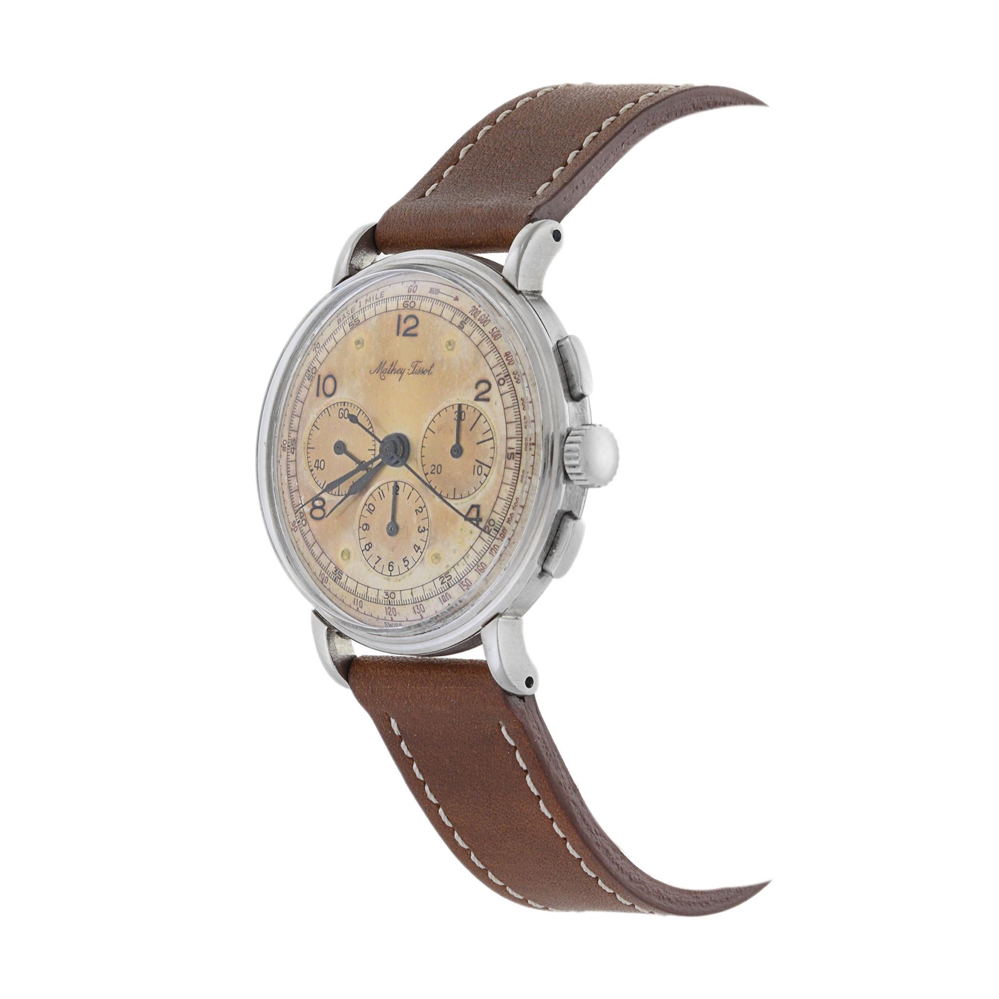 Rétro Mathey Tissot, chronographe en acier inoxydable, années 1940 en vente
