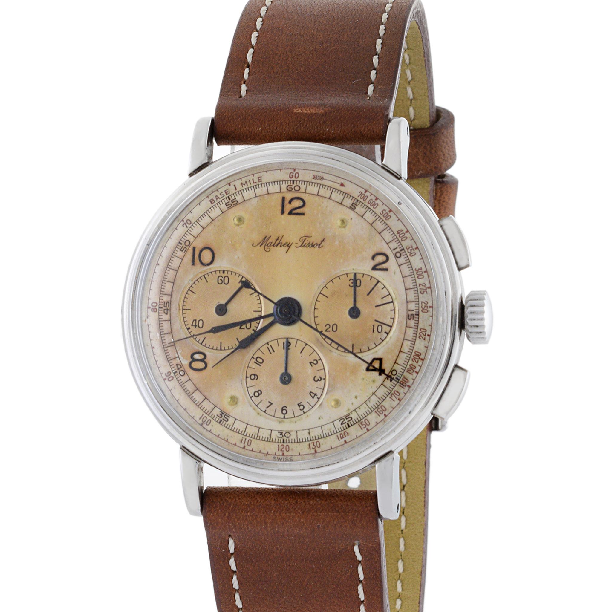 Mathey Tissot 1940's Stainless Steel Chronograph In Good Condition For Sale In New York, NY