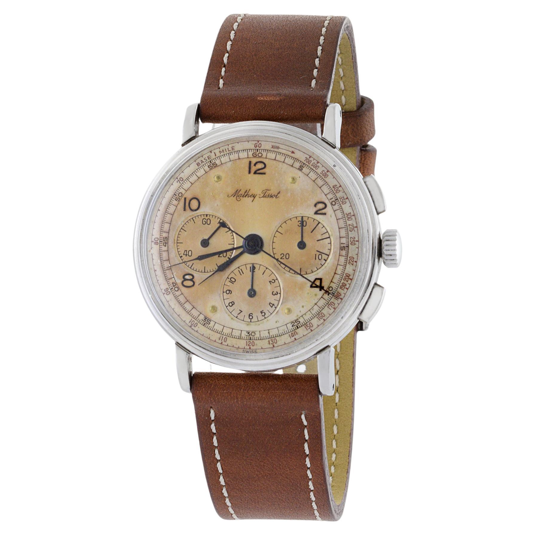 Mathey Tissot, chronographe en acier inoxydable, années 1940 en vente