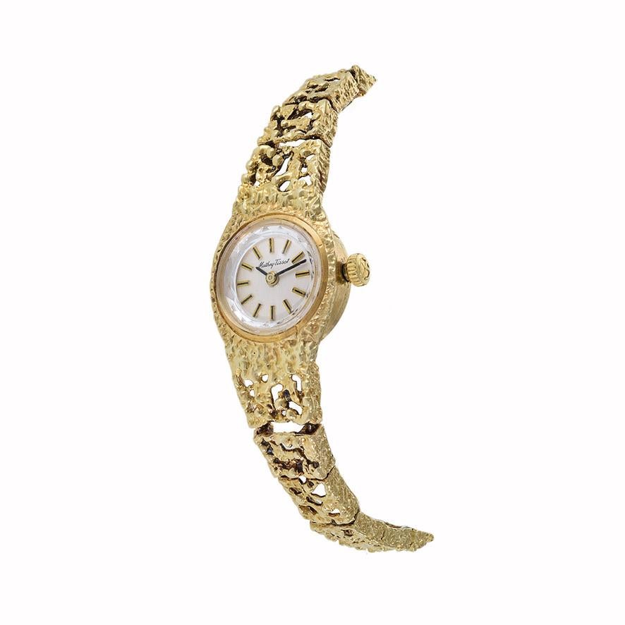Retro Mathey Tissot Bracelet Watch 14K Yellow Gold Integrated Bracelet For Sale