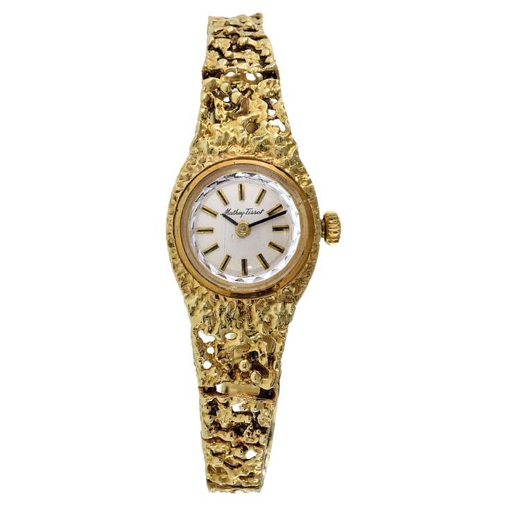 Mathey Tissot Bracelet Watch 14K Yellow Gold Integrated Bracelet For Sale