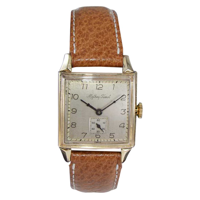 Mathey Tissot Gold Filled Watch in New Condition, Circa 1940's For Sale 8