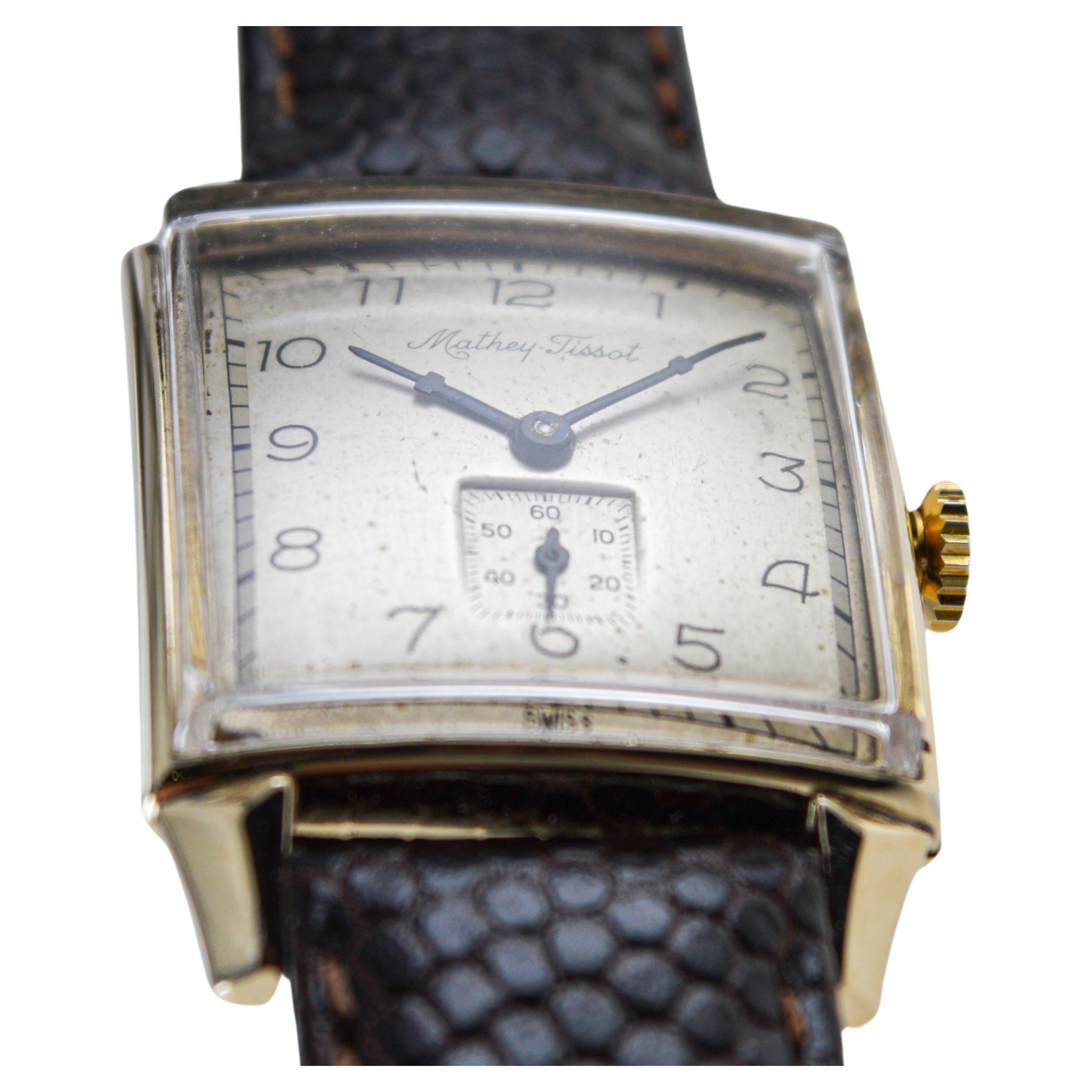 Mathey Tissot Gold Filled Watch in New Condition, Circa 1940's In Excellent Condition For Sale In Long Beach, CA