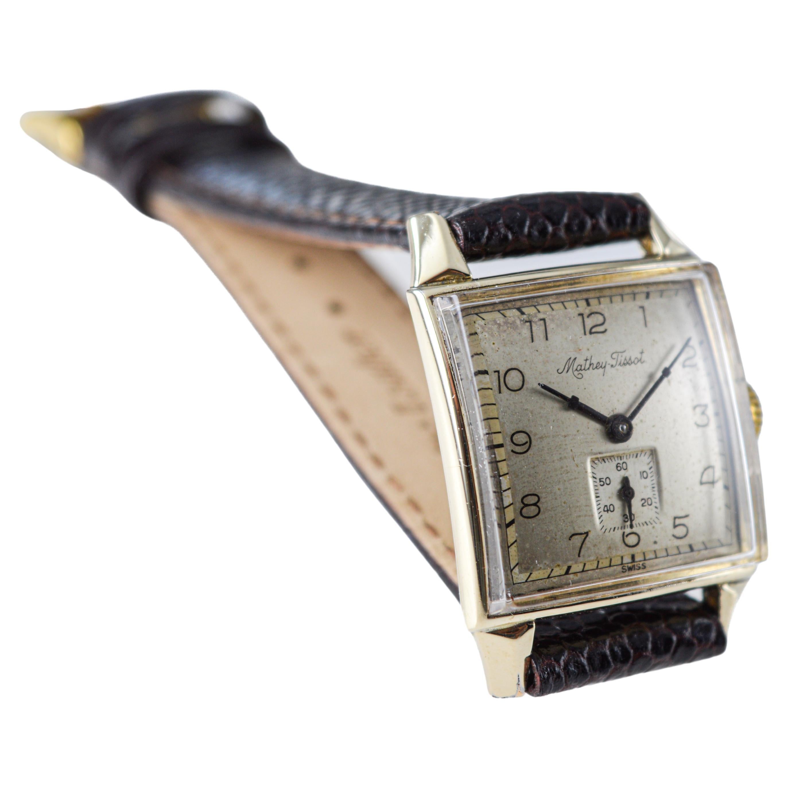 Women's or Men's Mathey Tissot Gold Filled Watch in New Condition, Circa 1940's For Sale