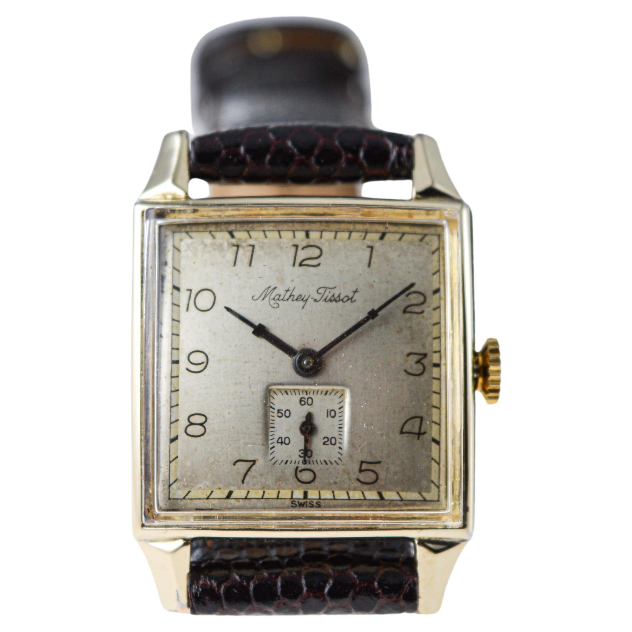 Mathey Tissot Gold Filled Watch in New Condition, Circa 1940's For Sale 1